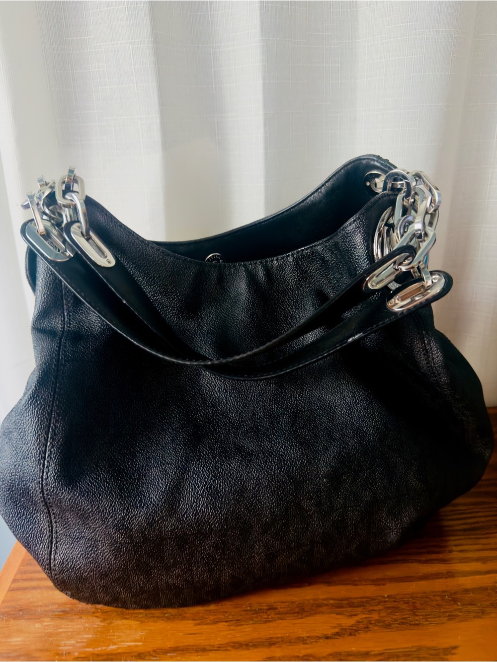 Michael Kors Black Leather Shoulder Bag Signature MK Pristine